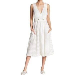Free People ✘ White Diana Wrap Striped Cotton Sleeveless Midi V-Neck Dress